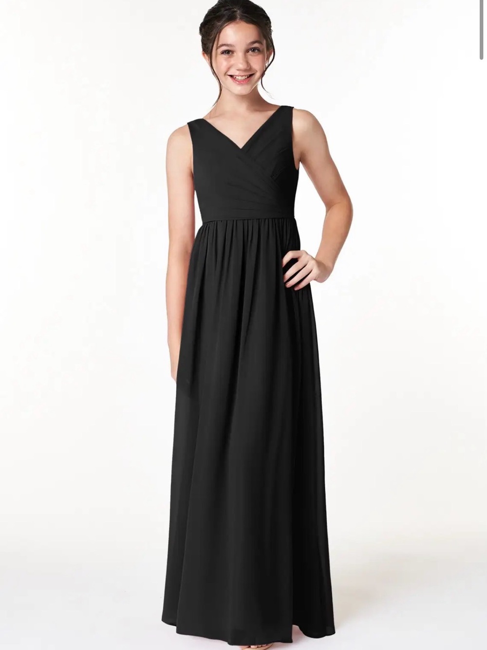 Azazie Black Sawyer V-Neck Sleeveless Junior Bridesmaid Formal Maxi Dress J12